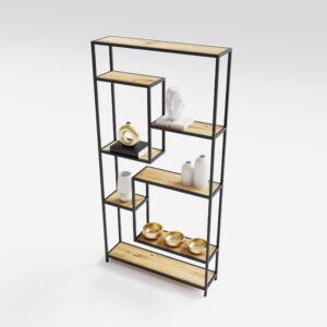 Regał stalowy loft z dębowymi półkami
