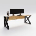 Biurko loft solid ze stali i drewna - obrazek 3